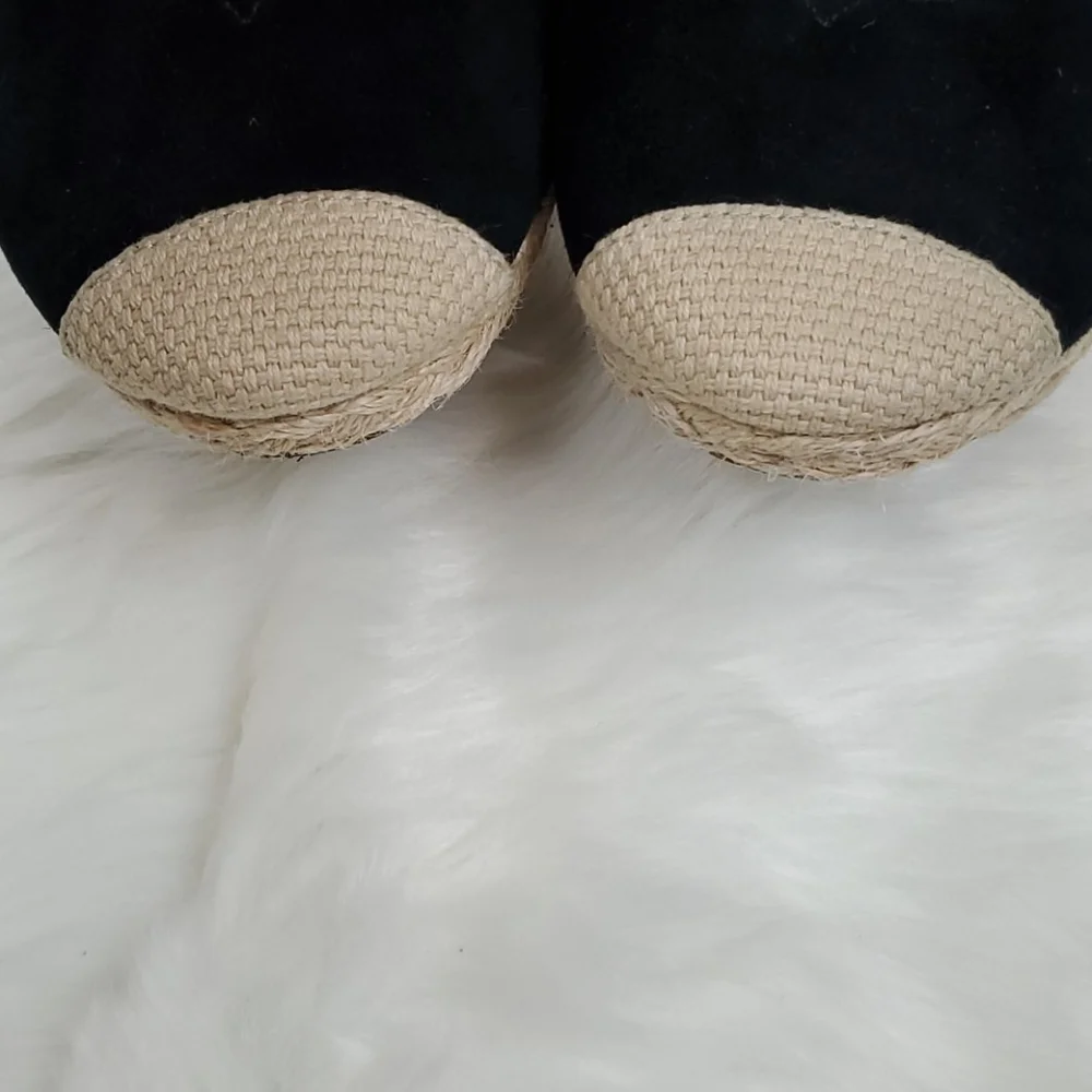 Vionic espadrilles suede black shoes strips women size 9